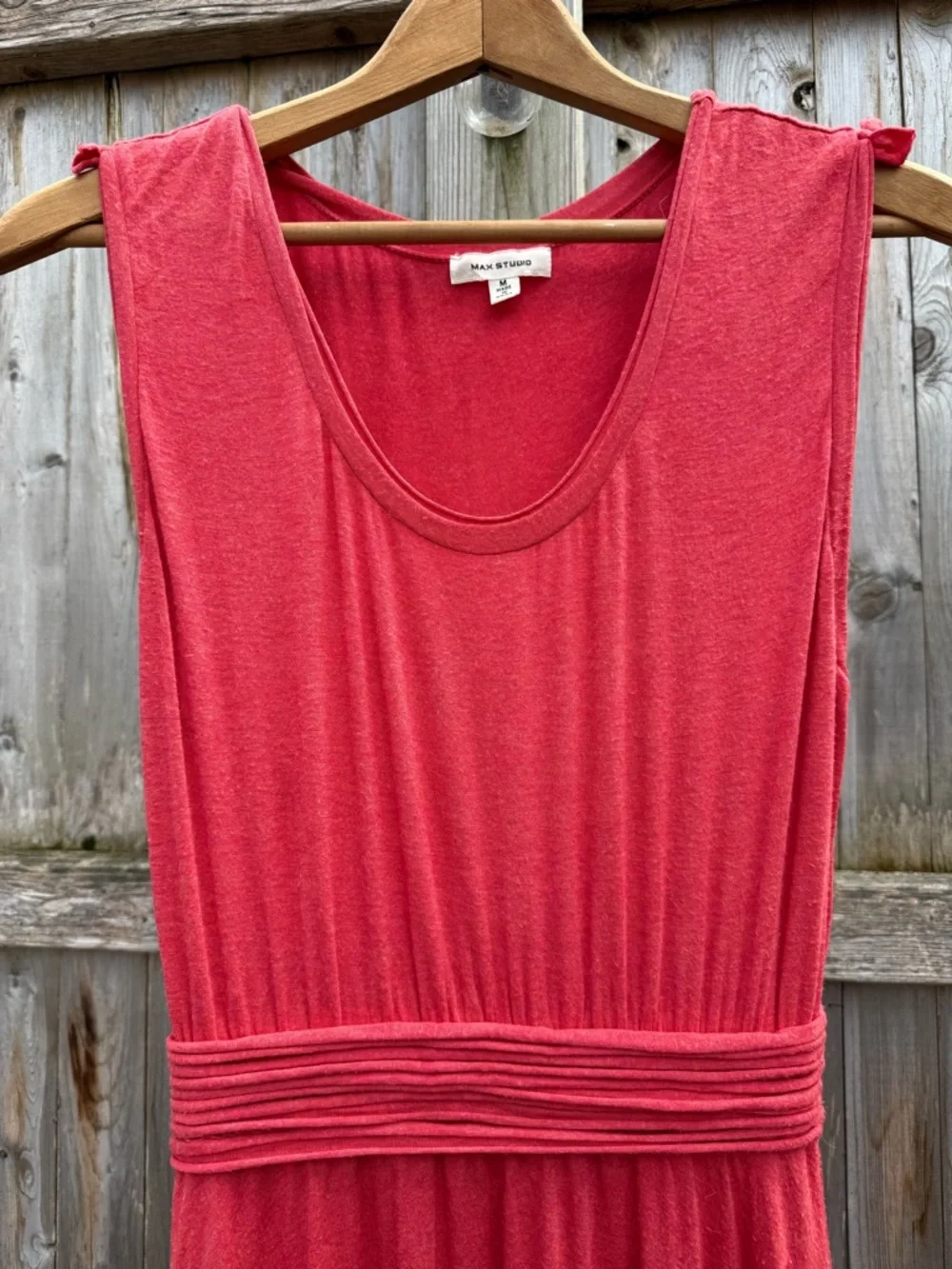 Max Studio Sleeveless Coral-Red Jersey Maxi Dress Comfort Beachy Vacation Breezy - Picture 3 of 4
